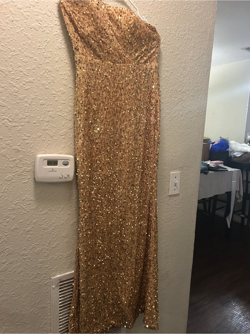 Gold Sequin One-Shoulder Evening Skirt